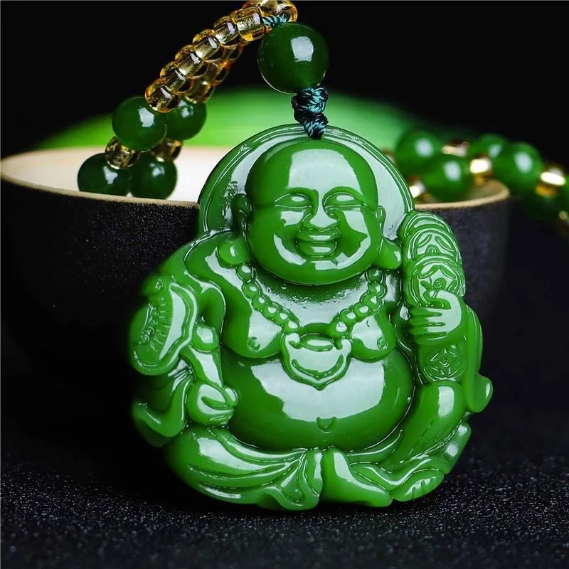 Women'S Accessories - Cina Green Jade Maitreya Buddha Liontin