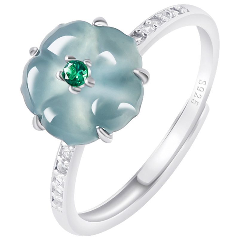 Women'S Accessories - Cincin Bunga Giok Burma Biru 925