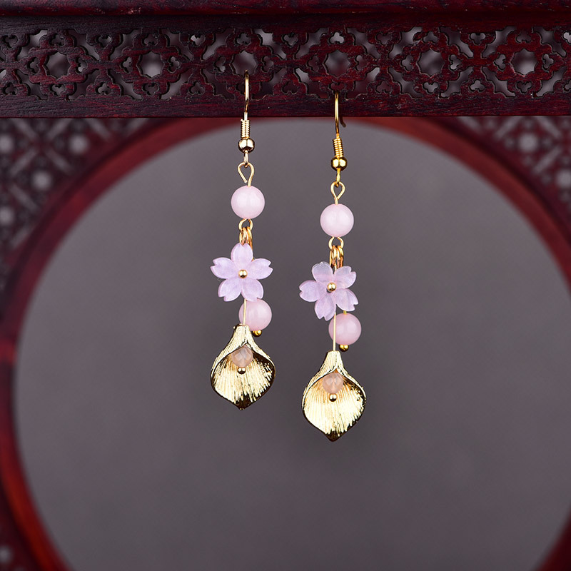 Women Accessories Earrings - Anting Bunga Giok Alami Merah Muda