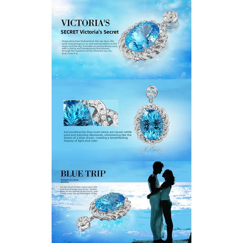 Women'S Victorian Accessories - Perhiasan kristal, liontin safir biru zirkon,