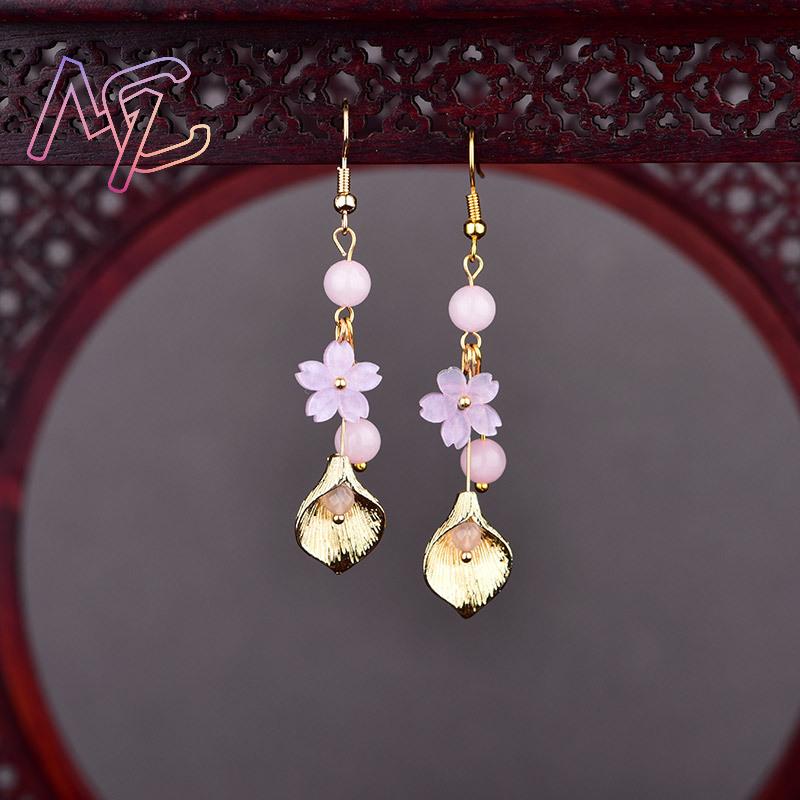Anting Bunga Giok Alami Merah  - Women Accessories Earrings ulasan dan harga