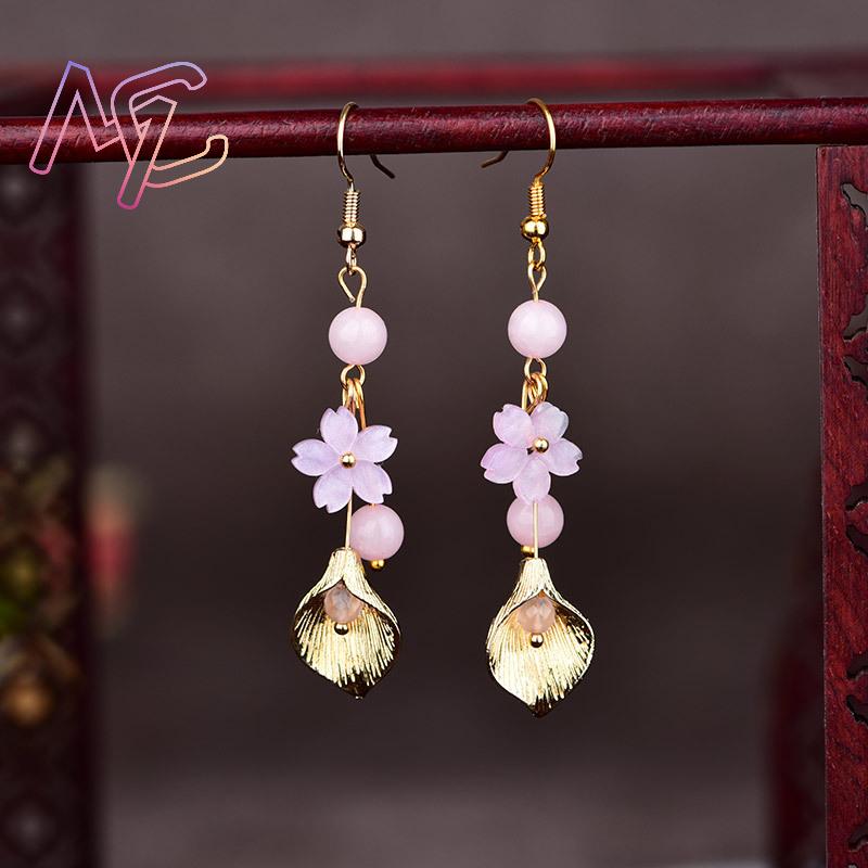 Anting Bunga Giok Alami Merah  - Women Accessories Earrings ulasan dan harga